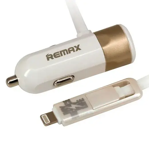 REMAX Car Charger RCC-102 - USB - 3,4A with 2 in 1 cable Micro USB, Lightning gold Foto 2