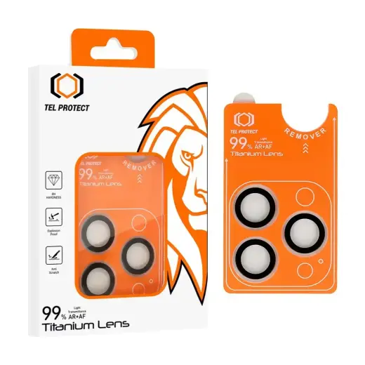 Tempered glass Tel Protect Titanium Lens 99% AR on camera for Iphone 16 Pro/16 Pro Max transparent (lens 3 pcs)