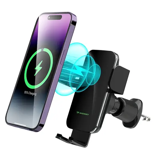 Wozinsky WEDZ-3Y8S clamp car holder with 15W inductive charger for phone on the air vent - black Фото num