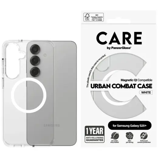 Etui CARE by PanzerGlass Flagship Urban   Combat QI do Samsung Galaxy S25+ przezroczysty-biały Foto 1