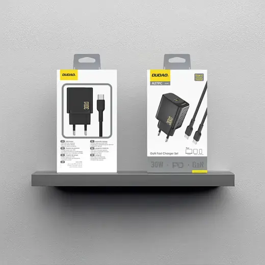Dudao A27PCEU PD 30W GaN USB-C Wall Charger with USB-C Cable - Black Foto 6