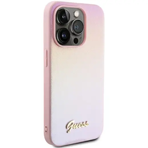 Guess Saffiano Iridescent Script case for iPhone 14 Pro Max - pink Фото num