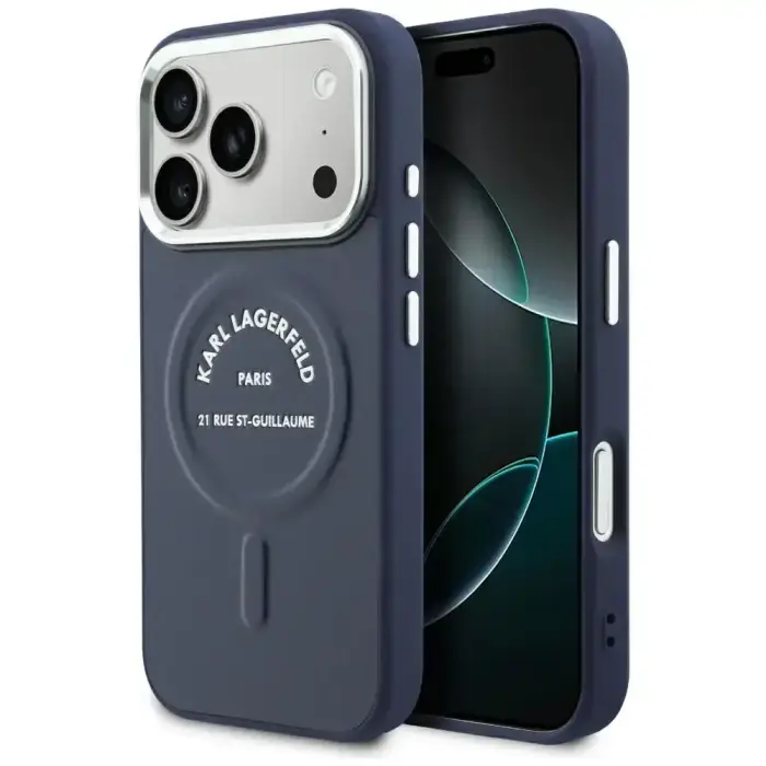 Case Karl Lagerfeld Embossed Open Ring RSG Logo MagSafe for iPhone 18 Pro / 17 Pro blue
