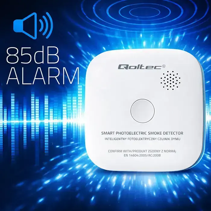 Qoltec Certified Wireless Smoke Detector with Battery | Sensor life: 10 years | Battery life: 10 years | Alarm: 85dB | LED Foto 4