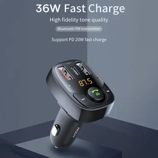 Rock Transmiter FM B301 MP3, Bluetooth - 2xUSB + Type C + micro SD - 36W black Фото num