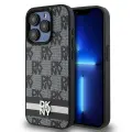 DKNY Leather Checkered Mono Pattern & Printed Stripes iPhone 15 Pro Case - Black — Foto 1