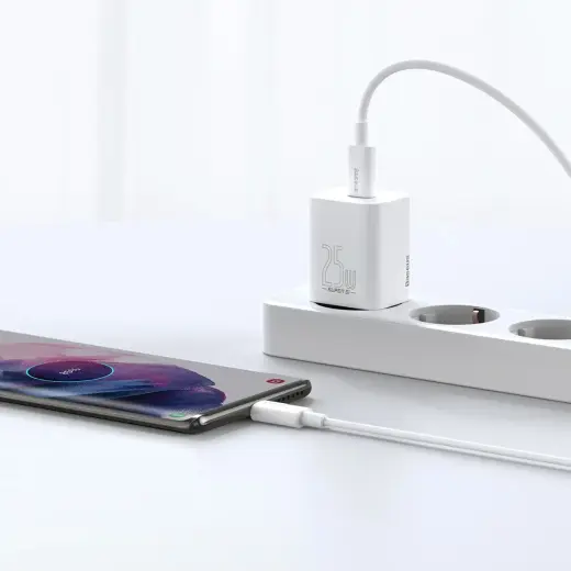 Baseus Super Si зарядное устройство | 25W | USB-C | с проводом USB-C на USB-C в комплекте | белое Фото num