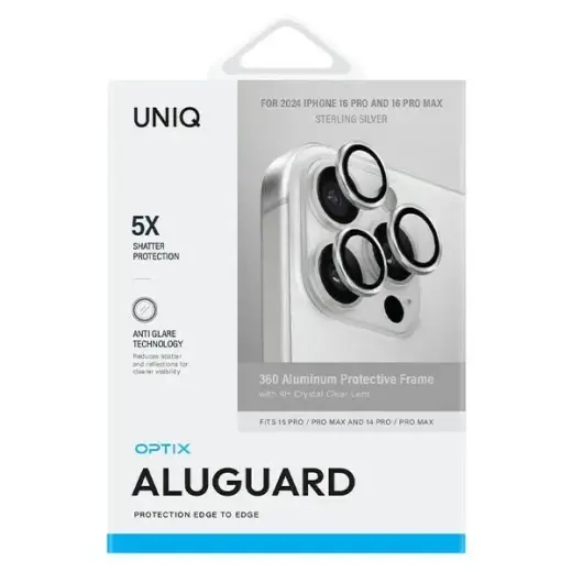 Uniq Optix Aluminum Camera Lens Protector iPhone 16 Pro 6.3" | 16 Pro Max 6.9" sterling silver camera lens glass with applicator Foto 2