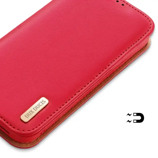 Dux Ducis Hivo Leather Flip Cover Genuine Leather Wallet for Cards and Documents iPhone 14 Plus Red Photo