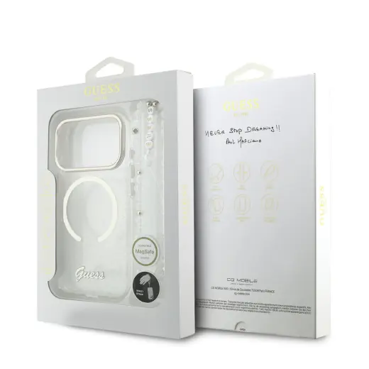 Guess IML Glitter Script Strap MagSafe Case for iPhone 17 Pro Transparent Foto 6