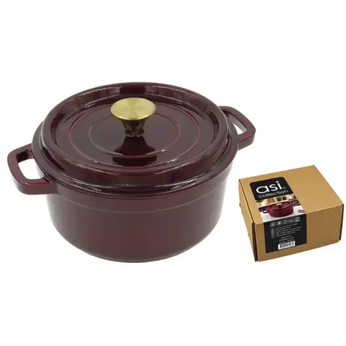 Round cast iron casserole pot with lid, 3.6L / 24cm, cherry red