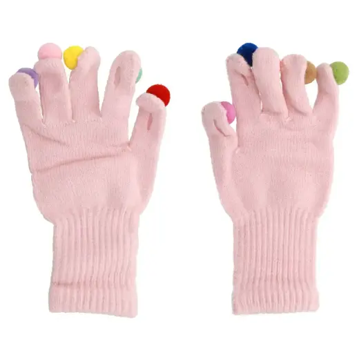Gloves for touch screens with pom poms PINK Photo