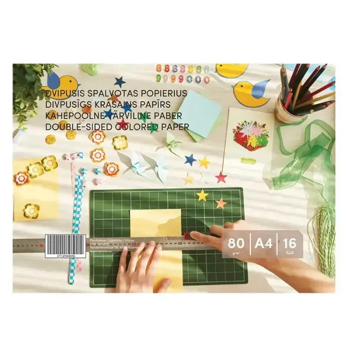 Krāsains papīrs, divpusējs16 loksnes, A4, 80 gsm Foto 3