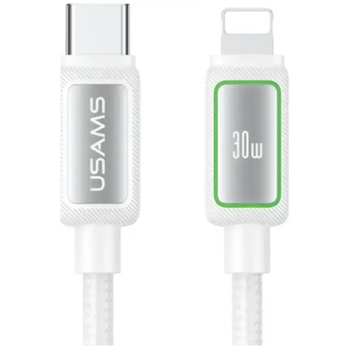 USAMS Al-Alloy SJ816 U110 RGB Fast Charging 30W USB-C to Lightning Cable 1.2 m White