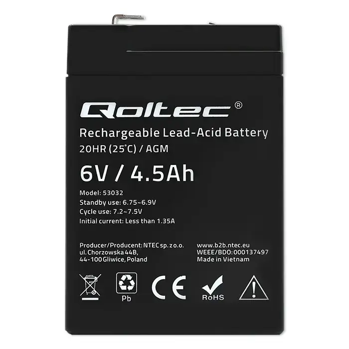 Qoltec AGM battery | 6V | 4.5Ah | Maintenance-free | Efficient| LongLife | for UPS, scale, cash register Foto 5