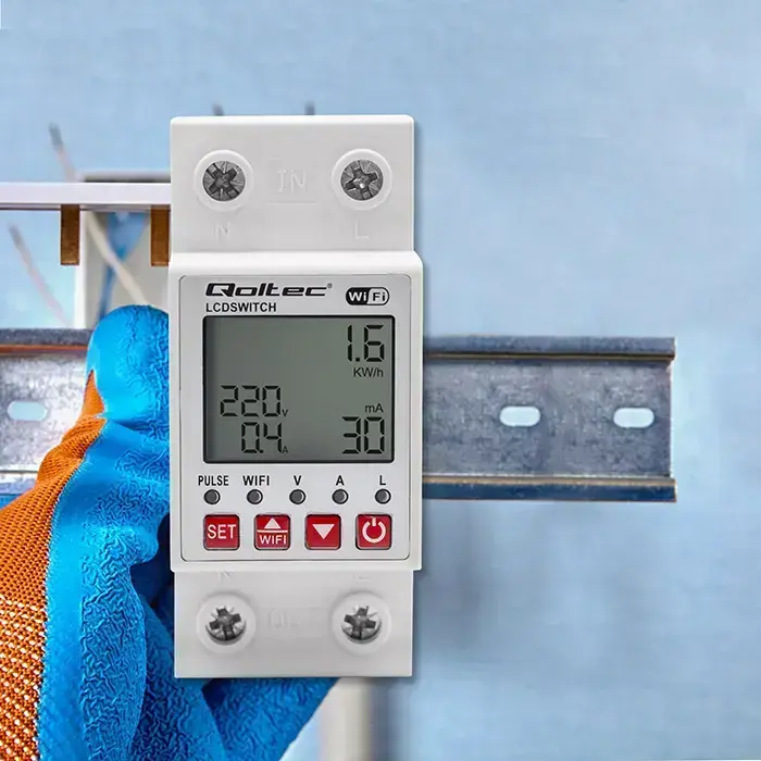 Qoltec Wi-fi DIN rail relay with electricity meter 63A| Timer | Tuya | Wi-Fi | LED Foto 4