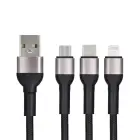 Cable 3in1 USB A to Lightning / Micro USB / USB C Blue Star 2,4A with braid 1,2 m TFK-DC-010 black Photo