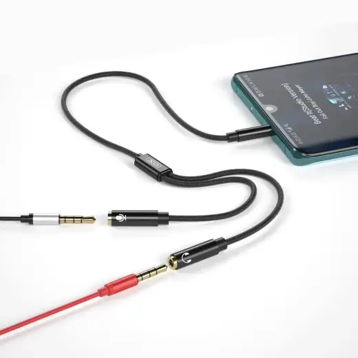 XO audio cable 2in1 NB-R197 3.5mm jack - socket 3.5mm jack | microphone 0,23 m black Foto 4