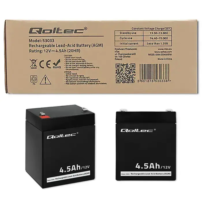 Qoltec AGM battery | 12V | 4.5Ah | Maintenance-free | Efficient| LongLife | for UPS, scale, cash register Foto 7