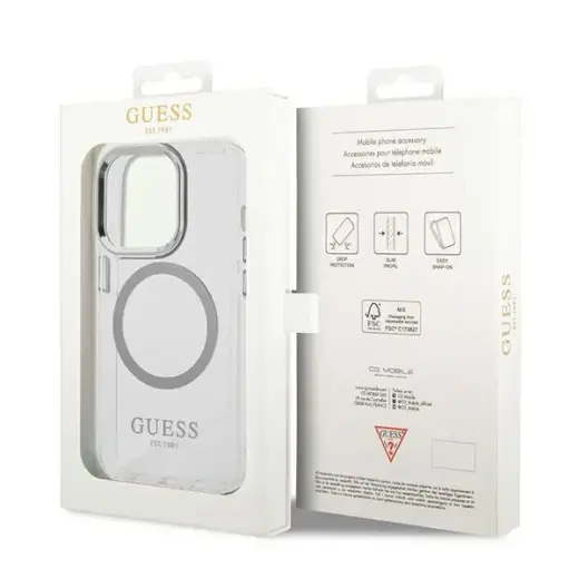 Guess GUHMP14XHTRMS iPhone 14 Pro Max 6,7" srebrny|silver hard case Metal Outline Magsafe Фото num