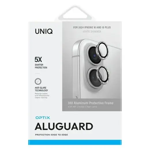 Uniq Optix Aluminum Camera Lens Protector iPhone 16 6.1" | 16 Plus 6.7" white shimmer camera lens glass with applicator Foto 2