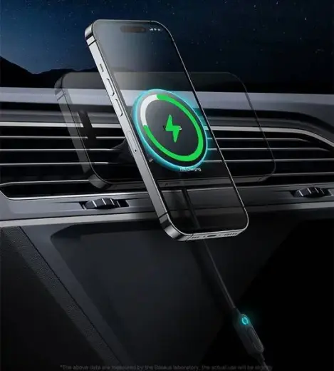 Baseus CW01 Magnetic Car Holder with 15W Wireless Charging + 25W USB-C Car Charger Black Фото num