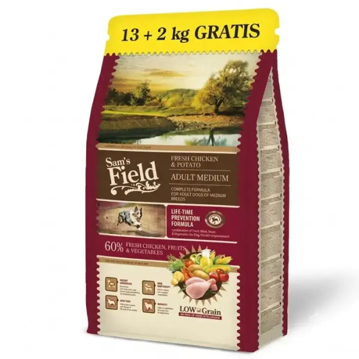 Sausa barība suņiem - Sams Field Fresh Chicken & Potato Adult Medium, 13+2 kg