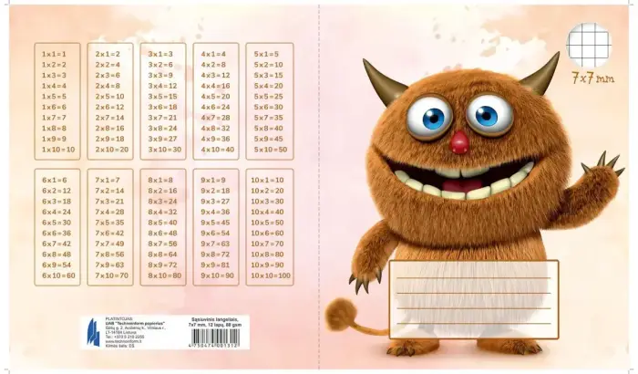 Burtnīca TECHNOINFORM, A5 formāts, 12 lapas, 80 g/m2, rūtiņu, 1.un 2. klasei Foto 4