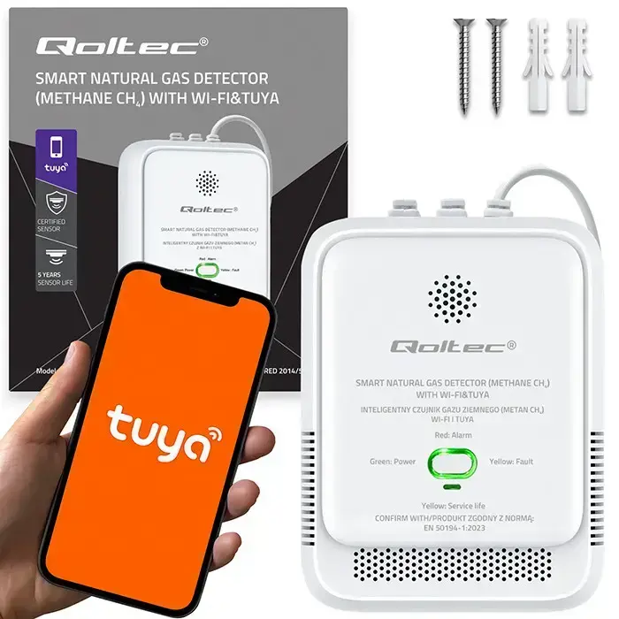 Qoltec Certified Natural Gas Leak Sensor | CH4 detector | NG | Tuya | Wi-Fi | 85dB alarm | LED  Foto 15