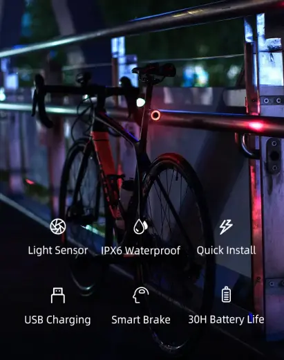 Rockbros Q3 rear bicycle lamp with intelligent stop system - black Photo