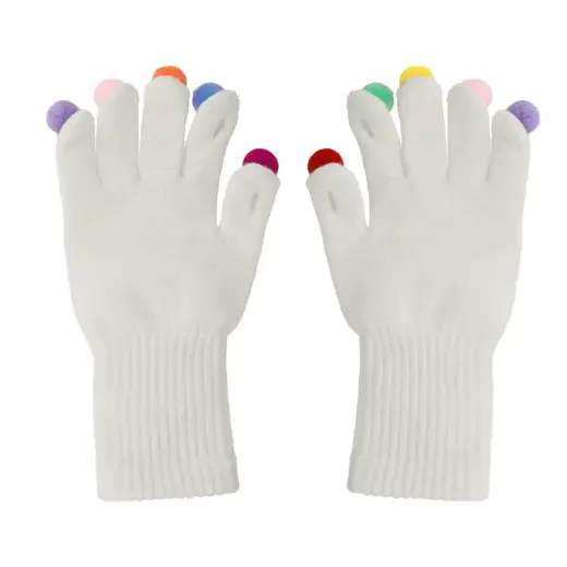 Gloves for touch screens with pom poms WHITE Photo
