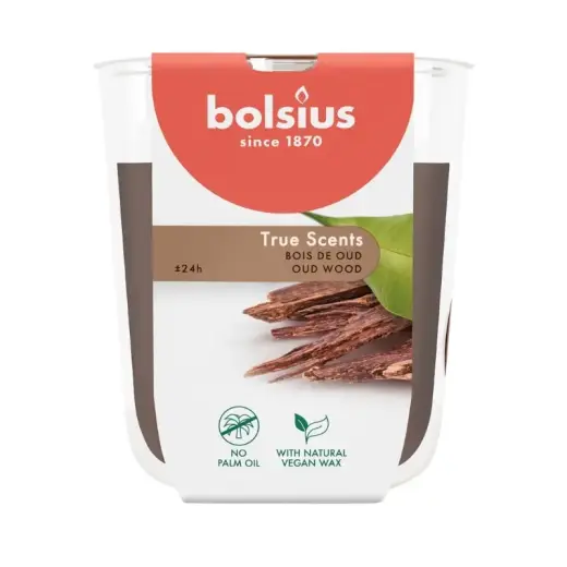 Svece arom. stikla gl. True Scents Ø80x73mm oud wood