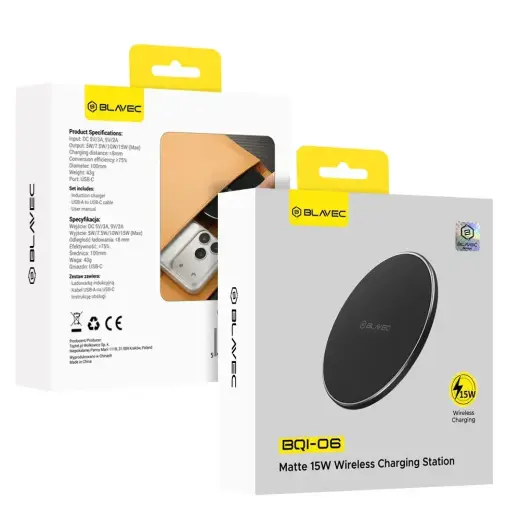 Blavec Induction charger BQI-06 Qi 15W UniCharge (BQI06-QIB) matte black Фото num