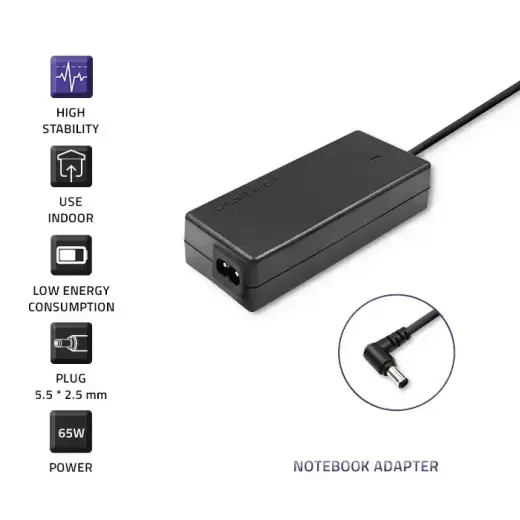 Qoltec Power adapter for laptop Toshiba 65W | 19V | 3.42A | 5.5*2.5 | +power cable Photo