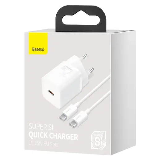 Baseus Super Si зарядное устройство | 25W | USB-C | с проводом USB-C на USB-C в комплекте | белое Фото num