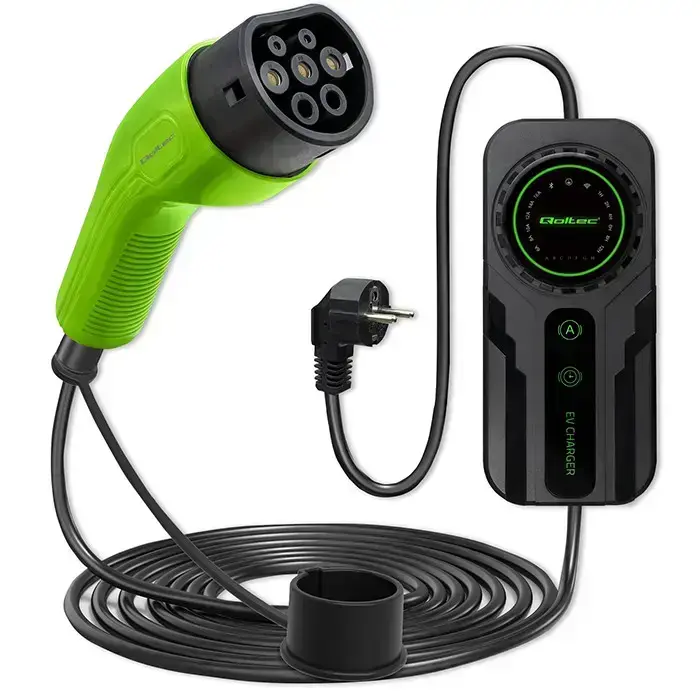 Qoltec Mobile charger for EV 2-in-1 Type2 with regulation |  3.5kW | 230V | SCHUKO 16A | LCD | Portable | Wallbox | 5m