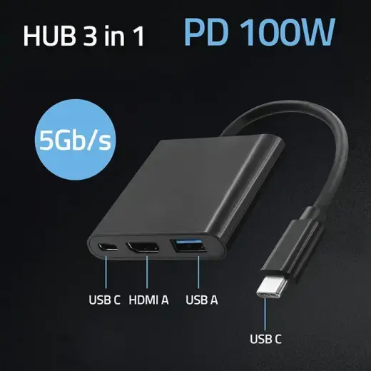 Qoltec Hub Adapter USB-C 3.1 3in1 | USB 3.0 | HDMI 4K | USB-C 3.1 PD 100W Фото num