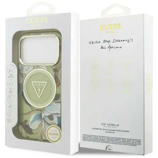 Case Guess IML Glitter Flowers Triangle  MagSafe for iPhone 17 Pro green Foto 8