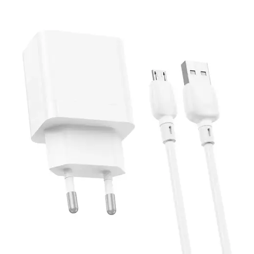 Borofone Sienas lādētājs BN15 Strong - 2xUSB - 2,1A ar USB-Micro USB kabeli, balts (bojāts iepakojums) Foto 5