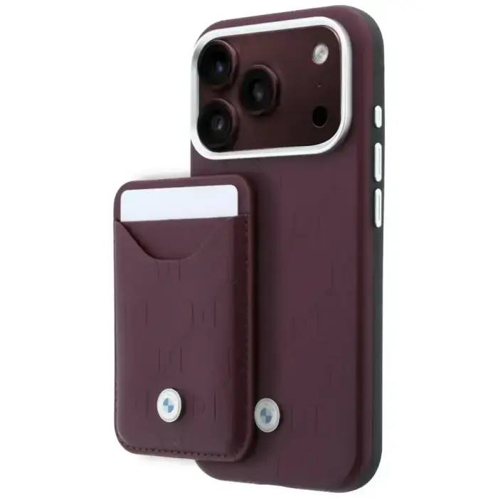BMW Quilted Pattern Metal Logo Case + Wallet Set for iPhone 18 Pro / 17 Pro Burgundy