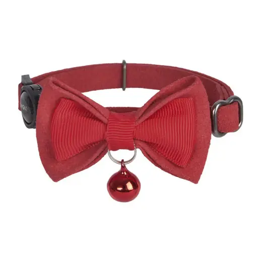 Collar set Dogness for cats 2 pcs (Genuine Leather Red|Fiber Black) Photo
