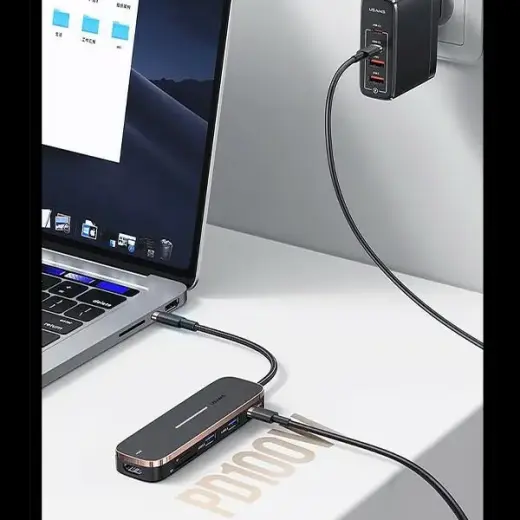 USAMS Adapter HUB 2xUSB + USB-C + HDMI + Micro SD+SD czarny|black SJ575HUB01 (US-SJ575) Фото num