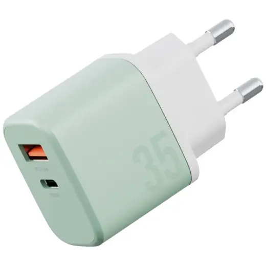 Wall charger Bazic GoPort Velox Kit USB-C|USB-A GaN 35W with cable green Photo