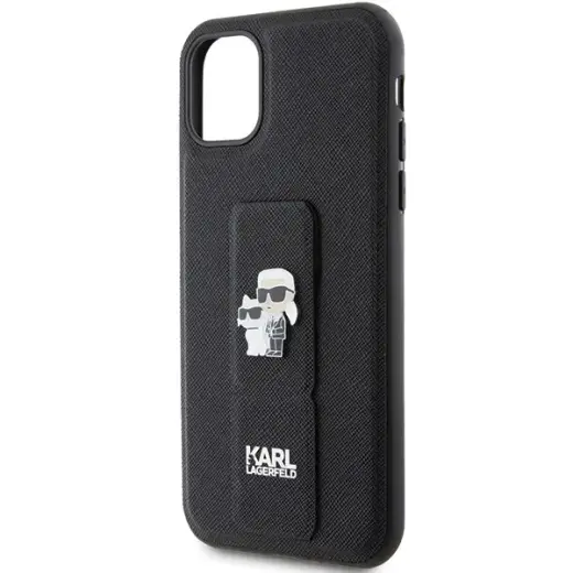 Karl Lagerfeld Gripstand Saffiano Karl&Choupette Pins case for iPhone 11 | Xr - black Photo