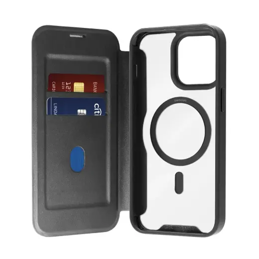 Puro Book Mag MagSafe Leather Case with Flap and Card Slot for iPhone 16 Pro Max - Black Фото num
