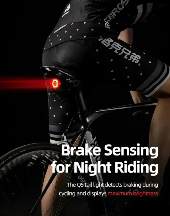 Rockbros Q5 Rear Bike Light with Intelligent Stop System - Black Foto 12