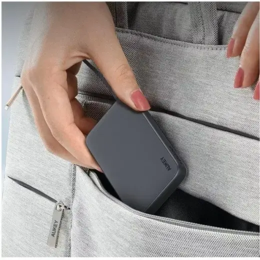 AUKEY PB-Y53P Spark Sling 10000 Compact Fast Charging Power Bank  USB-C Cable 22.5W Grey