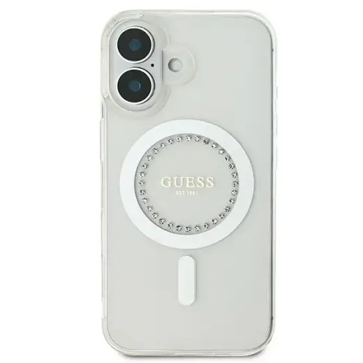 Guess GUHMP16MPFTDTEH iPhone 16 Plus 6.7" white hardcase IML Rhinestones MagSafe Foto 3