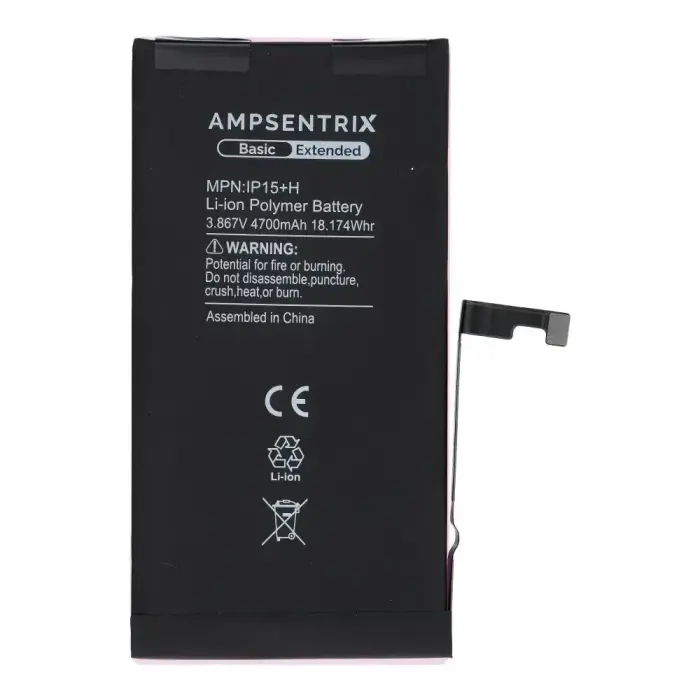  AmpSentrix Basic battery for iPhone 15 Plus (high capacity 4700 mAh) Фото num