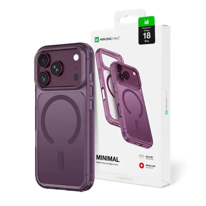 AmazingThing Minimal Drop Proof 3 Lens phone case with MagSafe support for iPhone 18 Pro purple